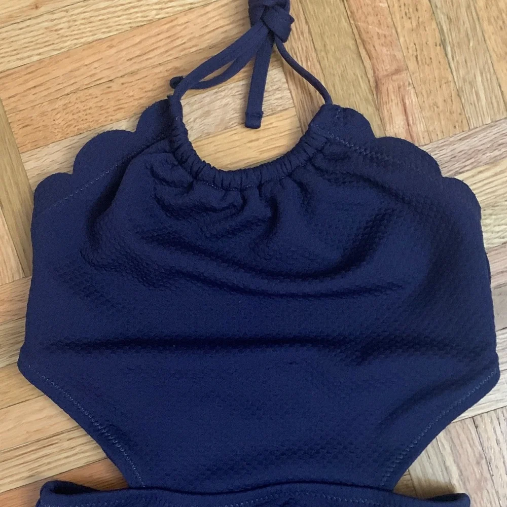 Little Girls Navy Blue One-Piece Cut-Out Swimsuit Size Small (6/7) - Like New!